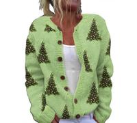 Womens Christmas Cardigan Lightweight Long Sleeve Button Top Ladies Chunky Cable Knit Reindeer Printed Cardigans Loose Funny Christmas Snowman Tree Graphic Sweater Plus Size Jumpers Green
