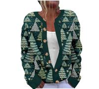 Women's Christmas Cardigans Knitted Cozy Cardigans Sweaters Oversized Jumpers Christmas Tree Printed Long Sleeve Button Jacket Novelty Xmas Elk Graphic Jackets Autumn Winter Thermal Ladies Tops S-5XL