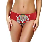Women's Christmas Cartoon Underwear Sexy Thongs Funny Xmas Panties Soft Graphic Tummy Control Underpants Bikini Panties Breathable Briefs Womens Merry Christmas Ladies Underwear Cute Red
