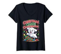 Womens Christmas Chaos Coordinator Xmas Puppy Funny Bichon Frise V-Neck T-Shirt