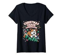 Women's Christmas Chaos Coordinator Xmas Puppy Funny Bulldog V-Neck T-Shirt