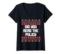 Womens Christmas Did You Read The Policy Ugly Office Party Sweater V-Neck T-Shirt