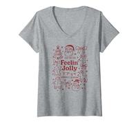 Womens Christmas Doodle Festive Feeling Jolly V-Neck T-Shirt