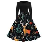 Women's Christmas Dress, 1950s Dresses for Women Novelty Xmas Dresses V-Neck/round Neck Flared Pleated a Line 1950s Swing Dress Novelty Christmas Dress Prom Swing Printing Holiday Clothing