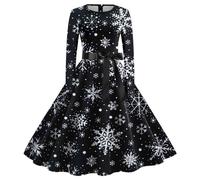 Women's Christmas Dress, 1950s Dresses for Women Swing Print Dress A-Line Cocktail Prom Party Dress with Novelty Christmas Plus Size Christmas Dresses Cocktail Dresses for Women Uk