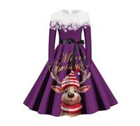 Womens Christmas Dress, Christmas Dress 50s 1950s Fancy Dress Vintage High Waist A-Line Dress Long Sleeve Swing Dress with Belt Xmas Xmas Dresses for Women Uk Prom Swing Printing Holiday Clothing