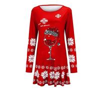 Women's Christmas Dress, Christmas Dress 50s Retro Long Sleeve a Line Swing Dress Black Vintage Rockabilly Party Cocktail Novelty Dresses Womens Xmas Dress Christmas Cocktail Dress