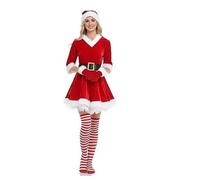 Women's Christmas Dress Ms. Santa Suit Cosplay Mrs Claus Costume 4Pcs Outfit Hat Dress Gloves Pantyhose Elegant Xmas Suits Soft Cozy Warm Costumes 9u24