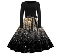 Womens Christmas Dresses, 1950s Dresses for Women Swing Print Dress A-Line Cocktail Prom Party Dress with Novelty Christmas Xmas Dresses Prom Swing Printing Holiday Clothing