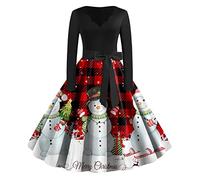 Womens Christmas Dresses, 1950s Dresses for Women Swing Print Dress A-Line Cocktail Prom Party Dress with Novelty Christmas Plus Size Christmas Dresses Prom Swing Printing Holiday Clothing