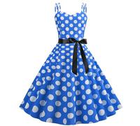 Women's Christmas Dresses Polka Dot 1950s Halterneck Skirt Dress Cocktail Swing Dress Light Blue Ladies Short, blue, L