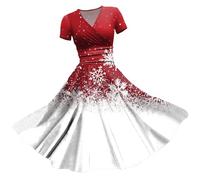 Women's Christmas Dresses UK Clearance: Ladies Short Sleeve/Sleeveless Santa Xmas Dresses - Flared A Line 1950s Swing Dress Christmas Costume Cocktail Party Sexy Outfits
