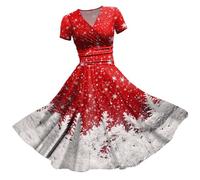 Women's Christmas Dresses: UK Clearance Ladies Short Sleeve/Sleeveless Santa Xmas Dresses - Flared A Line 1950s Swing Dress Christmas Costume Cocktail Party Sexy Outfits