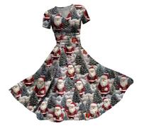 Women's Christmas Dresses UK Clearance: Ladies Short Sleeve/Sleeveless Santa Xmas Dresses - Flared A Line 1950s Swing Dress Christmas Costume Cocktail Party Sexy Outfits
