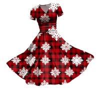 Women's Christmas Dresses UK Clearance: Ladies Short Sleeve/Sleeveless Santa Xmas Dresses - Flared A Line 1950s Swing Dress Christmas Costume Cocktail Party Sexy Outfits