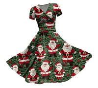 Women's Christmas Dresses UK Clearance: Ladies Short Sleeve/Sleeveless Santa Xmas Dresses - Flared A Line 1950s Swing Dress Christmas Costume Cocktail Party Sexy Outfits