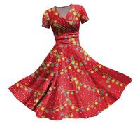 Women's Christmas Dresses UK Clearance: Ladies Short Sleeve/Sleeveless Santa Xmas Dresses - Flared A Line 1950s Swing Dress Christmas Costume Cocktail Party Sexy Outfits