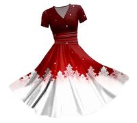 Women's Christmas Dresses UK Clearance: Ladies Short Sleeve/Sleeveless Santa Xmas Dresses - Flared A Line 1950s Swing Dress Christmas Costume Cocktail Party Sexy Outfits