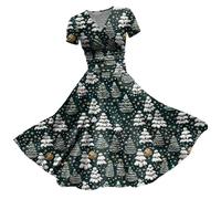 Women's Christmas Dresses UK Clearance: Ladies Short Sleeve/Sleeveless Santa Xmas Dresses - Flared A Line 1950s Swing Dress Christmas Costume Cocktail Party Sexy Outfits