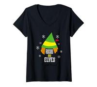 Womens Christmas Elf Raised by Elves V-Neck T-Shirt