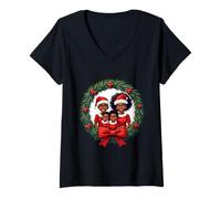 Womens Christmas Family Group - Black African American V-Neck T-Shirt