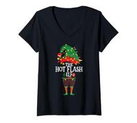 Womens Christmas Family Matching Funny Menopause The Elf Hot Flash V-Neck T-Shirt