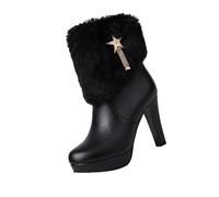 Women's Christmas Faux Fur Ankle Boots Sparkle Diamante High Heels Fur Trim Platform Boots New 2024 Size 4 2_/Black