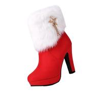 Women's Christmas Faux Fur Ankle Boots Sparkle Diamante High Heels Fur Trim Platform Boots New 2024 Size 4.5 2_/Red