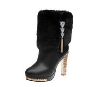 Women's Christmas Faux Fur Ankle Boots Sparkle diamante High Heels Fur Trim Platform Boots NEW UK 6.5 Black