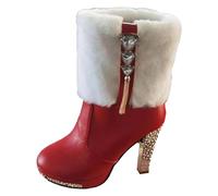 Women's Christmas Faux Fur Ankle Boots Sparkle Diamante High Heels Fur Trim Platform Boots New UK 7 Red