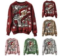 Women's Christmas Fleece Jumper Cute Sleeping Cat Graphic Sweatshirt - Warm Fluffy Pullover Crewneck Top, Novelty Xmas for Cat Lovers, Ladies Winter Cosy Lounge Wear (Red, M)