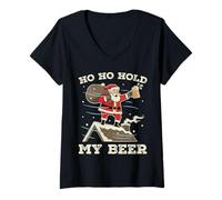 Womens Christmas Ho Ho HOL Mir Mal EIN Bier Funny Fun V-Neck T-Shirt