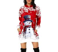 Women's Christmas Hoodies Cute Christmas Print Long Sleeve Oversized Hooded Sweatshirt Dresses Pockets Hoodies Ladies Winter Causal Dress Merry Print Dress Long Sleeve Midi Dresses with Pockets Red