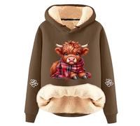 Women's Christmas Hoodies Funny Highland Cow Xmas Gnomes Graphic Jumpers Warm Fleece Lined Hooded Sweatshirt Oversized Long Sleeve Blouse Holiday Comfy Winter Pullover with (A001-Bronze, XL)
