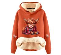 Women's Christmas Hoodies Funny Highland Cow Xmas Gnomes Graphic Jumpers Warm Fleece Lined Hooded Sweatshirt Oversized Long Sleeve Blouse Holiday Comfy Winter Pullover with (A001-Orange, XXXL)