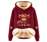 Women's Christmas Hoodies Funny Highland Cow Xmas Gnomes Graphic Jumpers Warm Fleece Lined Hooded Sweatshirt Oversized Long Sleeve Blouse Holiday Comfy Winter Pullover with Drawstring (XXL)