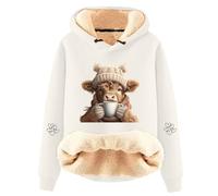Women's Christmas Hoodies Funny Highland Cow Xmas Gnomes Graphic Jumpers Warm Fleece Lined Hooded Sweatshirt Oversized Long Sleeve Blouse Holiday Comfy Winter Pullover with (A002-Beige, XXL)
