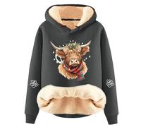 Women's Christmas Hoodies Funny Highland Cow Xmas Gnomes Graphic Jumpers Warm Fleece Lined Hooded Sweatshirt Oversized Long Sleeve Blouse Holiday Comfy Winter Pullover with (A003-Dark Gray, XL)