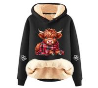 Women's Christmas Hoodies Funny Highland Cow Xmas Gnomes Graphic Jumpers Warm Fleece Lined Hooded Sweatshirt Oversized Long Sleeve Blouse Holiday Comfy Winter Pullover with (A001-Black, M)