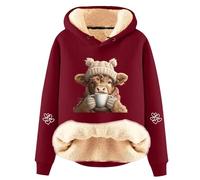 Women's Christmas Hoodies Funny Highland Cow Xmas Gnomes Graphic Jumpers Warm Fleece Lined Hooded Sweatshirt Oversized Long Sleeve Blouse Holiday Comfy Winter Pullover with Drawstring (XL)