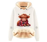 Women's Christmas Hoodies Funny Highland Cow Xmas Gnomes Graphic Jumpers Warm Fleece Lined Hooded Sweatshirt Oversized Long Sleeve Blouse Holiday Comfy Winter Pullover with (A001-Beige, L)