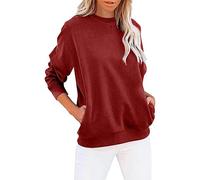 Womens Christmas Hoodies Graphic Hoodie Gifts for Girls Sports Yoga Women's Crew Neck Solid Color Sweatshirt Long Sleeves Casual Pullover Cute Lightweight Loose Tops (Red-3, L) Sale Clearance