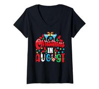 Women's Christmas in August Hello Summer Beach Vacation V-Neck T-Shirt