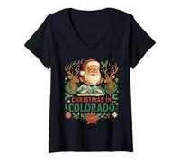 Womens Christmas in Colorado Holiday Travel Tourist Souvenir V-Neck T-Shirt