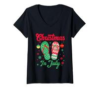 Womens Christmas in July Flip-Flops Beach Trip Tropical Summer V-Neck T-Shirt