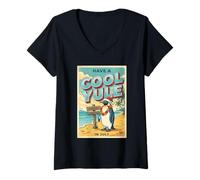 Women's Christmas in July Have A Cool Yule Penguin Beach V-Neck T-Shirt