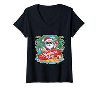 Womens Christmas In July Summer Beach Hawaii Santa USA Men Women V-Neck T-Shirt
