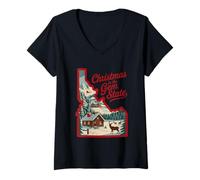 Womens Christmas in The Gem State Idaho Cabin V-Neck T-Shirt