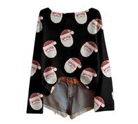 Womens Christmas jumper, Christmas jumpers for women UK, Xmas Pattern Print Long Sleeve Crewneck Crop Sweaters, Ladies Elegant Soft Pullover Tops, Plus Size Sweatshirt, Casual Comfort Light Clothes