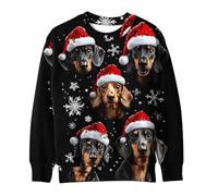 Womens Christmas Jumper Cute Cat 3D Printed Pullover, Ladies Straight Shoulder Sweatshirt Xmas Funny Blouse Round Neck Shirt Christmas Novelty Tops Happy Holidays Clothing Winter Comfy Loose Jumpers